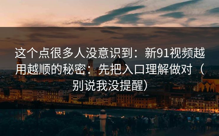 这个点很多人没意识到：新91视频越用越顺的秘密：先把入口理解做对（别说我没提醒）